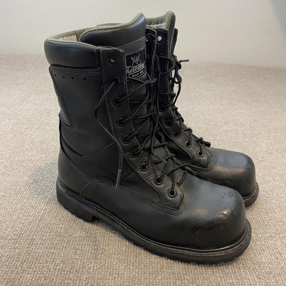 Thorogood Boots Mens 8 Women 10 Black Leather Combat Lace Up Steel Toe Work‎